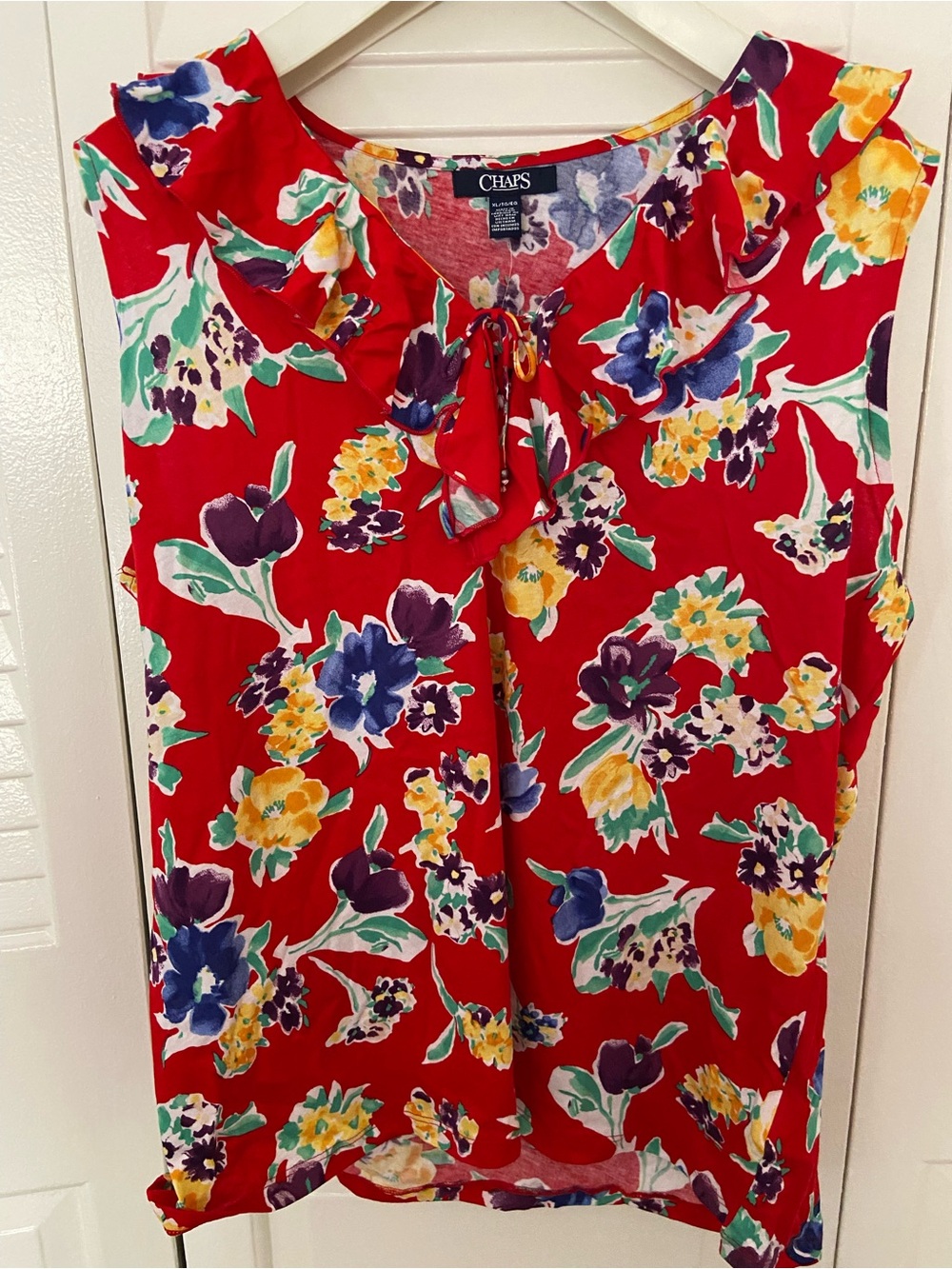 Chaps Red Floral Tie-Neck Sleeveless Top